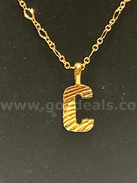 18” Small Oval Link Chain Necklace W/ Diamond Cut Initial “C”Pendant. 24K Real G