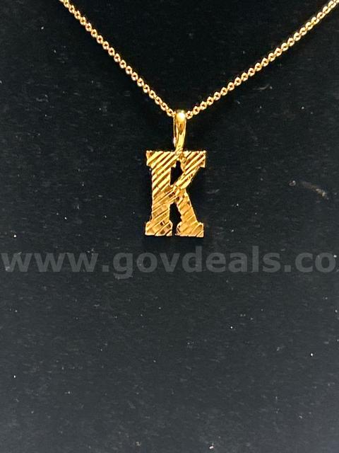20” Necklace With“K” Pendant.24K Real Gold Plated