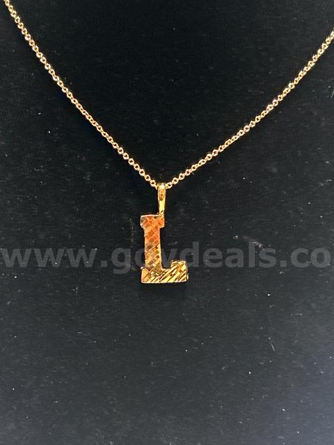 24” Necklace W/  Initial “L” Pendant, 24K Real Gold Plated