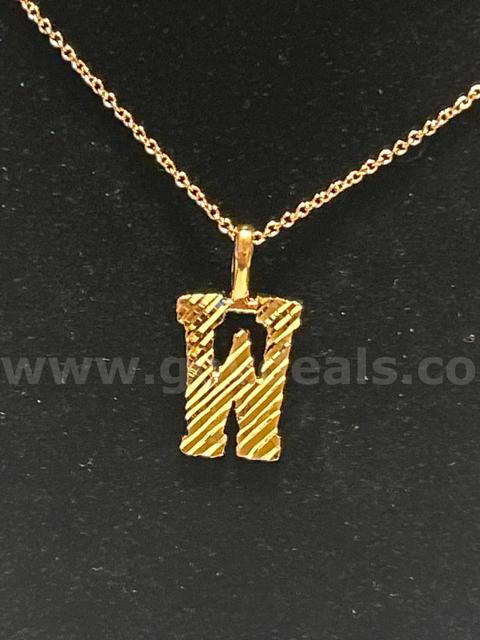 24” Dainty Chain Necklace W/ Diamond Cut Initial “W” Pendant. 24K Real Gold Plat