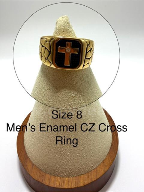 Beautiful, Men's, 24k Gold, Size 8, CZ Cross Enamel Ring