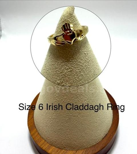 Attractive, Size 6, Diamond Cut Irish Claddagh Ring, 24k Real Gold Plated