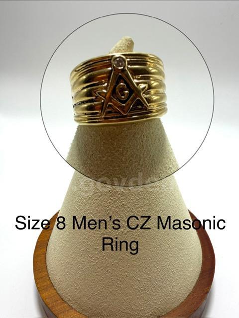 Attractive, Men's,  Size 8, CZ Masonic Ring, 24k Real Gold Filled