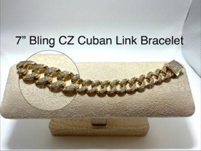 Gorgeous, 7 Inch, CZ Bling Bling, Cuban Link Bracelet, 24k Real Gold Plated