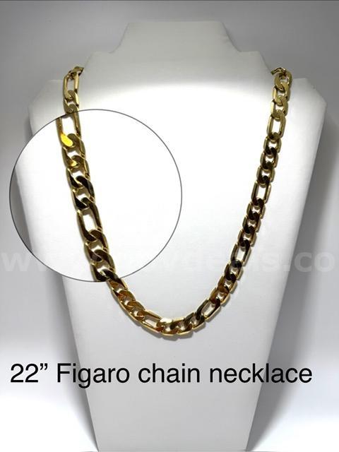 Gorgeous, 22 Inch, Real 24k Gold Plated, Heavy Italian Figaro Chain Necklace