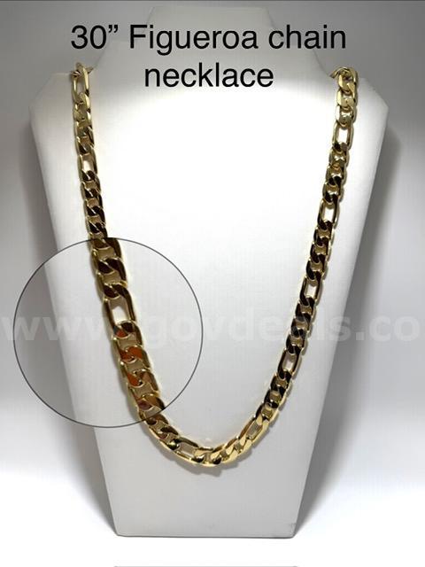 Gorgeous, 30 Inch, Heavy Italian Figaro Chain Necklace, 24k Real Gold Plated