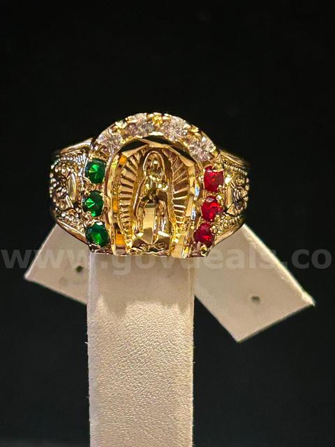 Size 9.5, Men’s, Lady Guadalupe CZ Ring, 24K Real Gold Plated