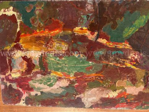 OLD FINE ARTWORK FROM MORRIS SHULMAN (1912-1978) "DARK TIDE POOL"OIL ON HARDBOARD 32"x22" *CAN SHIP*
