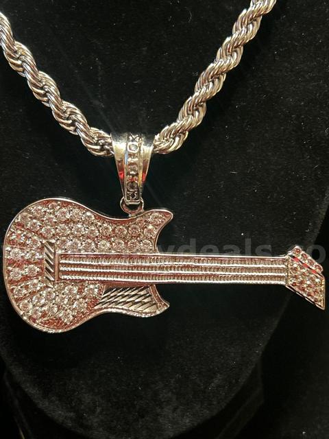 6mm, 24”, French Rope, W/ XL CZ Guitar (Silver), Read⬇️ FREE SHIPPING W/BUY NOW