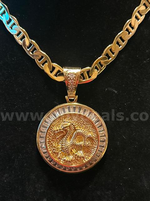 20” Italian Maritime Necklace, W/ CZ Dragon, 24k Real Gold Plated. FREE SHIPPING W/ BUY NOW