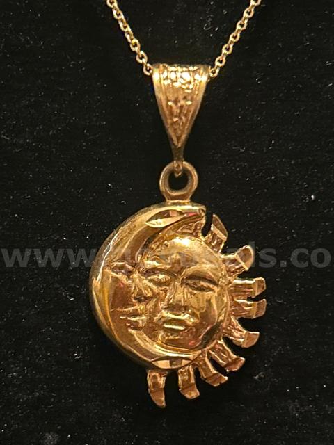 20 Inch, Tiny Gold Ring Chain Necklace W/ Sun Moon Pendant. 24k Gold.Read⬇️