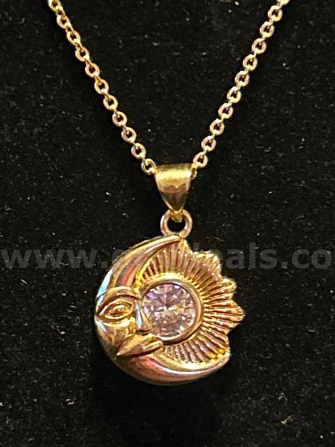 16”-18” Dainty Chain Necklace With CZ Sun Moon Pendant. 24k Gold.  Read⬇️