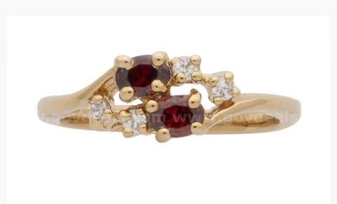Size 4 3/4, CZ, Garnett Ring, 24K Real Gold Plated