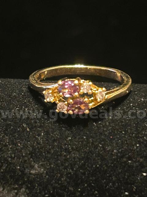 Gorgeous, Ladies, Size 7 3/4, CZ, Amethyst Ring. 24K Real Gold Plated