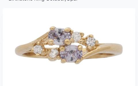 BIRTHSTONE RING! Size 6.5, Ladies, CZ, Opal Ring. 24k Real Gold Plated