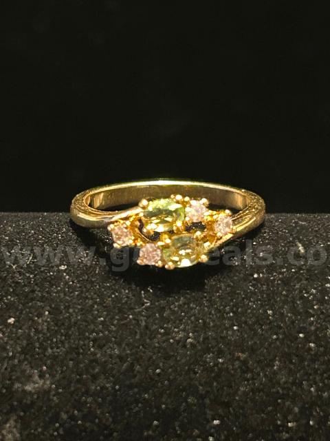 Size 10, Ladies, CZ, BS Peridot Ring. 24k Real Gold Plated