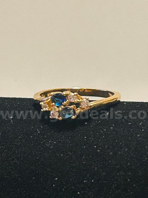 Size 9 3/4 Ladies, CZ, BS Sapphire Ring. 24k Real Gold Plated