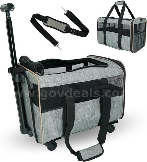 Brand New Airline-Approved Rolling Pet Carrier – Soft-Sided Travel Bag with Removable Wheels for Dogs & Cats (Gray)