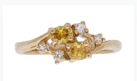 BIRTHSTONE RING! Size 4 3/4, Ladies, CZ, BS Citrine Ring. 24k Real Gold Plated