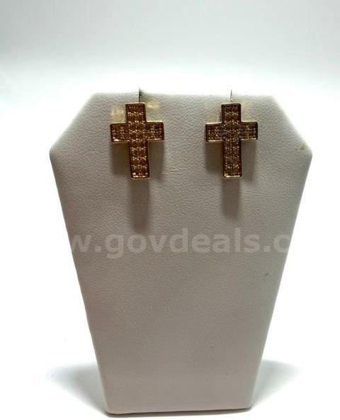Beautiful, CZ Bling Cross Earrings, 24k Real Gold Plated