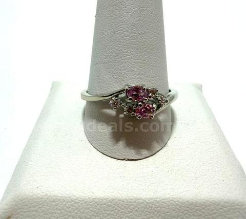Stunning, Ladies, Rhodium Clad (Silver), Size 12, CZ Pink Birthstone Ring