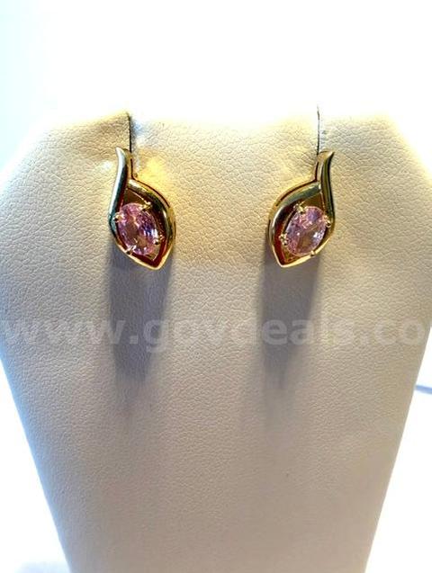 Gorgeous, Pink CZ (October) Birthstone Earrings, 24k Real Gold Plated