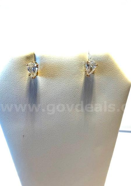 Gorgeous, CZ  Pear-Shaped, Solitaire Earrings, 24k Real Gold Plated