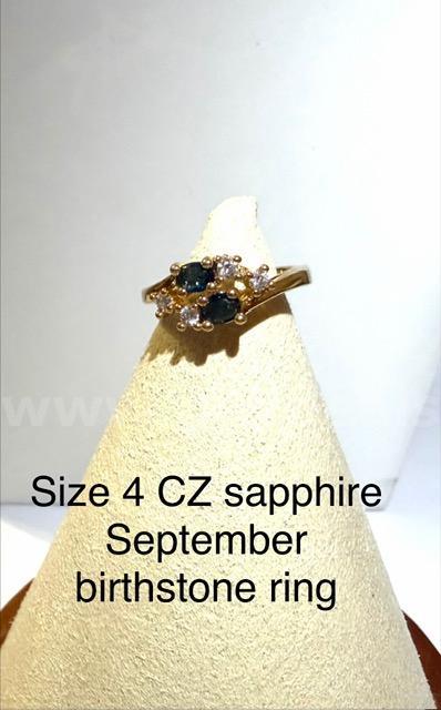 Gorgeous, Ladies, Size 4, CZ Sapphire, (September) Birthstone Ring, 24k Real Gold Plated