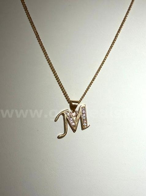 Beautiful, 22 Inch, Curb Link Chain Necklace, W/CZ “M” Initial Pendant, 24k Real Gold Plated