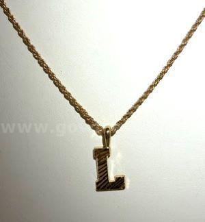 Beautiful, 1MM, Rope Chain Necklace, 18 Inch, W/“L” Initial Pendant, 24k Real Gold Plated