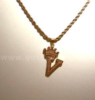 Beautiful, 2MM, 20 Inch, Rope Chain Necklace, W/CZ “V” Initial Pendant, 24k Real Gold Plated