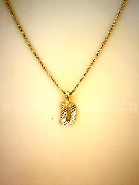 Gorgeous, 1MM, 22", Diamond Cut Rope Chain Necklace, W/Diamond Cut Initial "D" Pendant, 24k Real Gold Plated