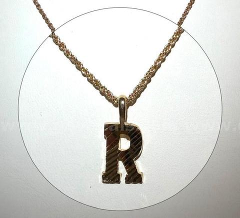 Gorgeous, 1MM, 22", Diamond Cut Rope Chain Necklace,  W/"R" Initial Pendant, 24k Real Gold Plated
