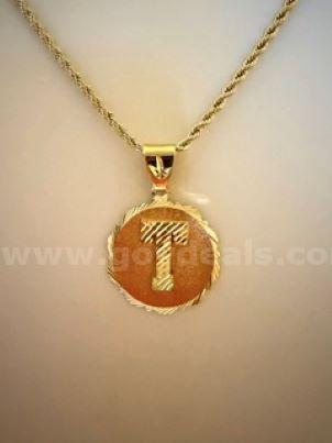 Gorgeous, 24", 4MM, Diamond Cut Rope Chain Necklace, W/"T" Medallion Initial Pendant, 24k Real Gold Plated