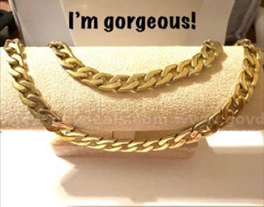 Gorgeous, Heavy, 22 Inch, Italian Figaro Chain Necklace, 24k Real Gold Plated
