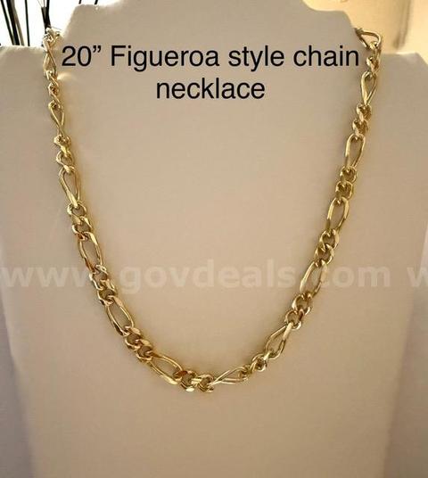 Gorgeous, 20 Inch, Italian Figaro Chain Necklace, 24k Real Gold Plated