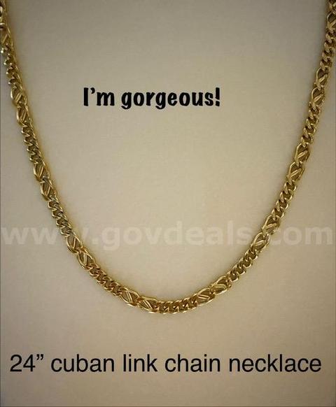 Gorgeous, 24 Inch, Unique Cuban Link Chain Necklace, 24k Real Gold Plated