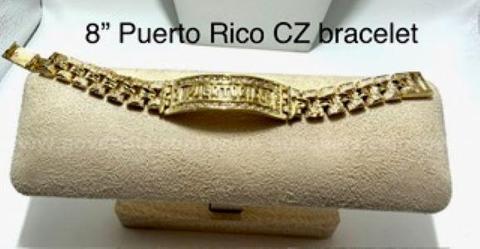 Gorgeous, CZ, 8 Inch, Puerto Rico Menβs Bracelet, 24k Real Gold Filled