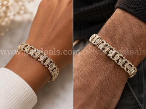 8” Iced Byzantine Link Bracelet W/ Micro-Pavé Stones Bracelet, 1.5oz, 24K Real Gold Filled