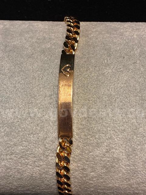 6 3/4”, ID Bracelet W/ Heart, 24K Real Gold Plated