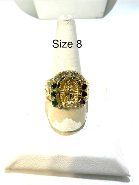 Gorgeous, Men's, Size 8, CZ, Emerald and Ruby Lady Guadalupe Ring, 24k Real Gold Filled