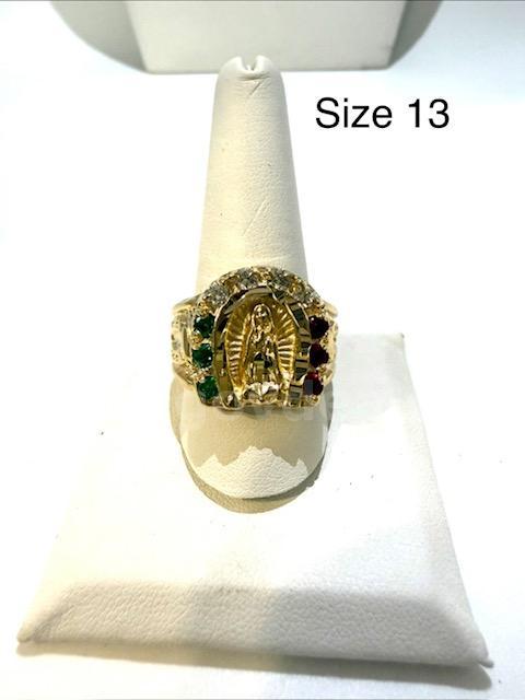 Gorgeous, Men's, Size 13, CZ, Ruby and Emerald, Lady Guadalupe Ring, 24k Real Gold Plated