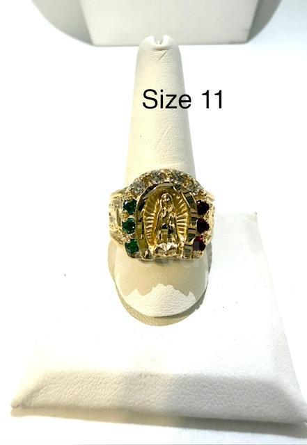 Gorgeous, Size 11, Men's, CZ Emerald and Ruby, Lady Guadalupe Ring, 24k Real Gold Plated