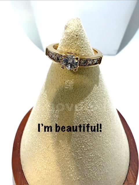 Beautiful, Ladies, Size 8, CZ Solitaire, Bridal Ring, 24k Real Gold Plated