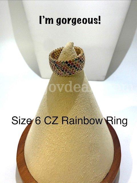 Gorgeous, Size 6, 24k Real Gold Plated, CZ Rainbow Wedding Band/Ring