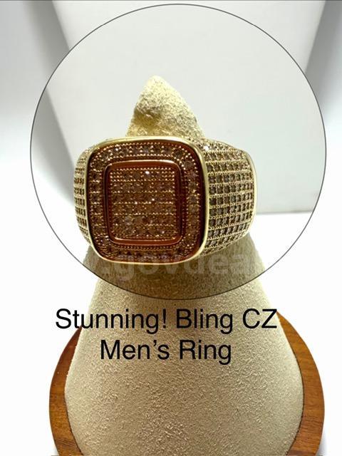 Stunning, Size 13, CZ Bling Bling Men’s Ring, Real 24k Gold Plated