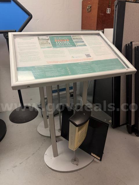Information stands with directional signs and pop up sign