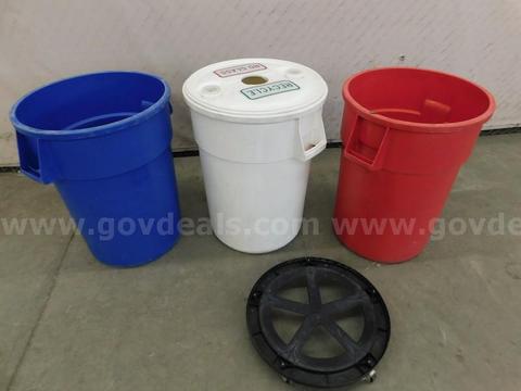 3 Trash Cans & Dolly - C1