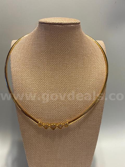 18” Ladies CZ Five Heart Omega Necklace 24K Real Gold Plated