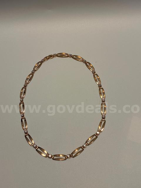 16” Ladies Marquise CZ Link Station Necklace 24K Real Gold Plated